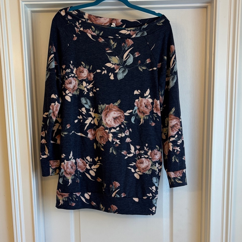 PinkBlush Large Maternity Floral Navy Top